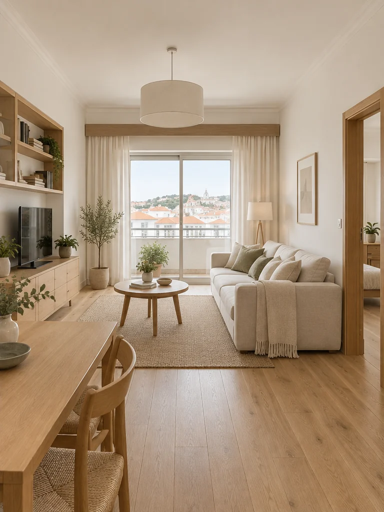 Conceito de sala renovada com materiais naturais